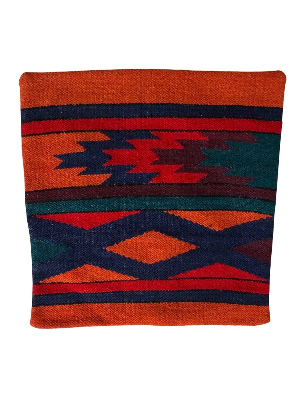 Woven Wool Pillow Cover Geometric Pattern Earthy Colors Southwest Tribal Style